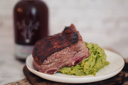 Maple Glazed Ribs with Mashed Peas