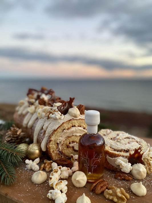 Christmas log with two Escuminac syrups